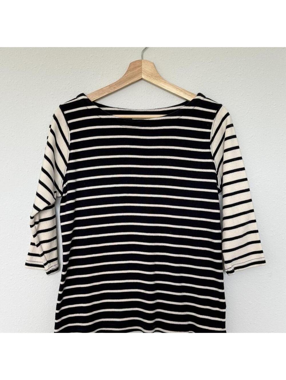 Llbean Women's White and Navy Shirt